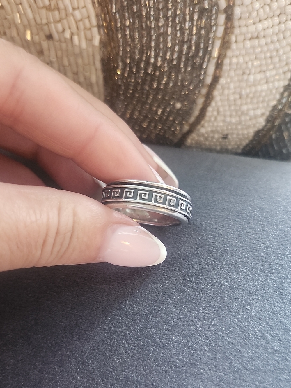 Sterling Silver Greek Key Band Ring - Silver